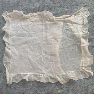 Antique Swiss white silk organza pillowcase with blue ribbon embroidery